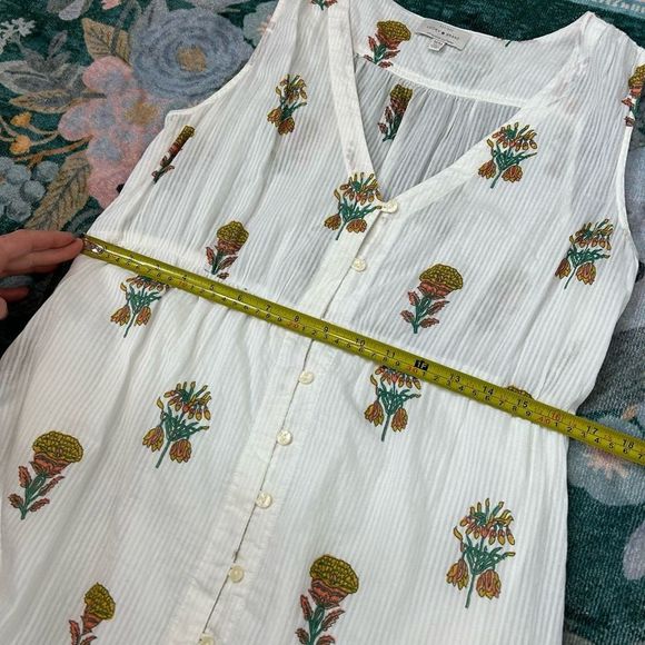 Lucky Brand Women White Cotton Pineapple Print Midi Dress Ruffle Sleeveless Maxi - Picture 9 of 14